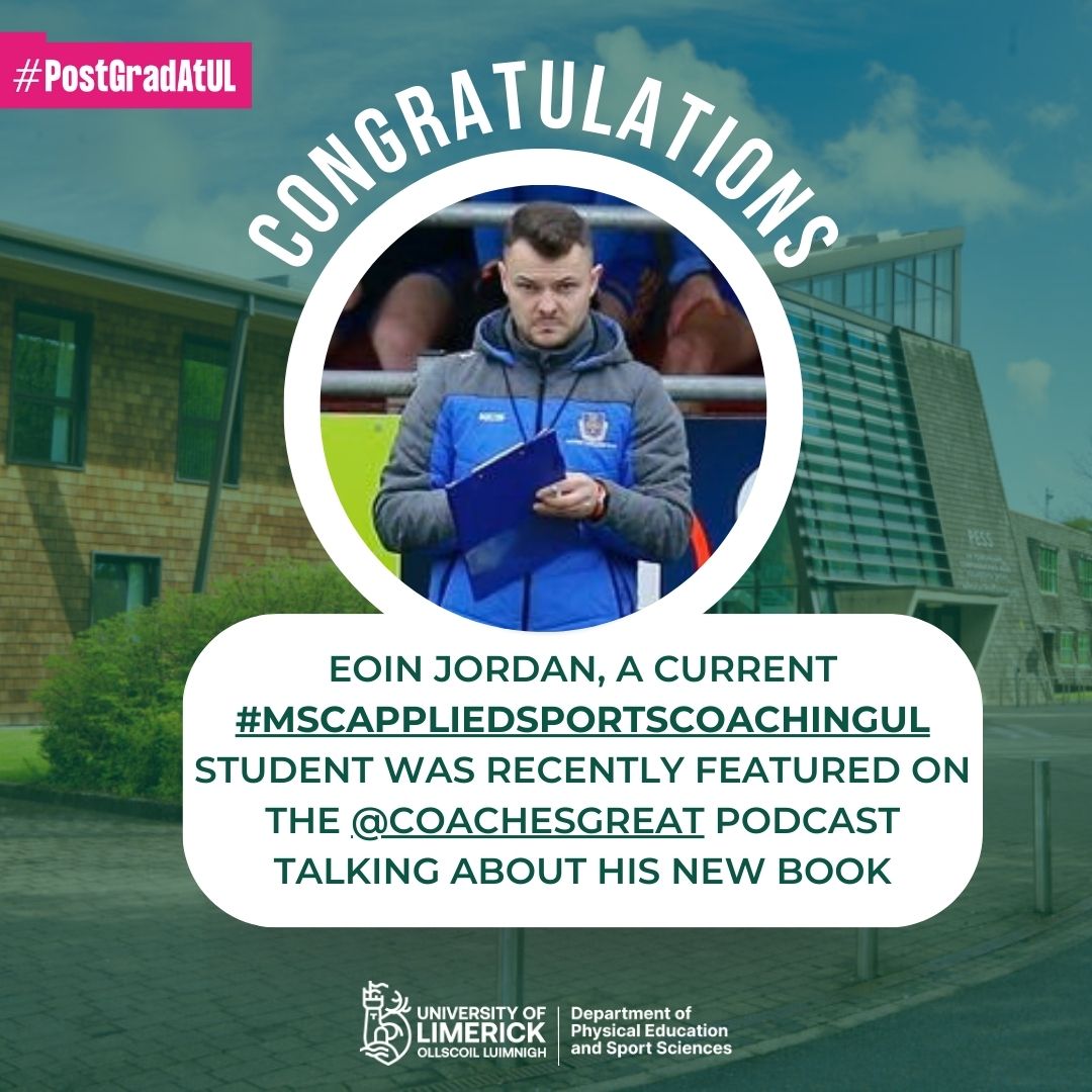 PessLimerick's tweet photo. Congratulations to current #MScAppliedSportsCoachingUL student @EoinJoeyJordan recently featured on the
@CoachesGreat podcast talking about his new book 'Wise Words' !

Listen back ⬇️
https://t.co/0uQY9LcF3p 

#PostGradAtUL #SportsCoaching #UL #MScAppliedSportsCoachingUL #StayCurious
