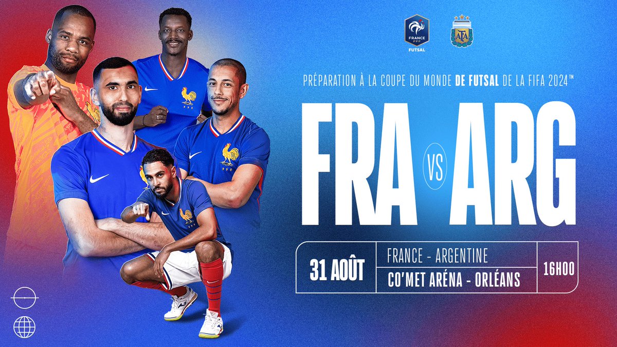 Futsal : la France, invaincue depuis 16 matchs, défie l’Argentine, vice-championne du Monde en titre, samedi à 16h00 à la CO’Met Arena à Orléans. Billetterie.fff.fr 🇫🇷🇦🇷 <a href="/FFF/">FFF</a> <a href="/equipedefrance/">Equipe de France ⭐⭐</a> <a href="/Argentina/">🇦🇷 Selección Argentina ⭐⭐⭐</a> <a href="/VilledOrleans/">Ville d'Orléans</a> <a href="/metro_orleans/">Orléans Métropole</a>