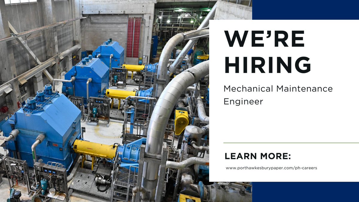 Port Hawkesbury Paper is hiring a Mechanical Maintenance Engineer to support day-to-day and major maintenance, lead continuous improvement, and enhance equipment reliability.

Learn More: pulse.ly/8braupepnm

#Hiring #MechanicalEngineer #PortHawkesburyPaper #EngineeringJobs