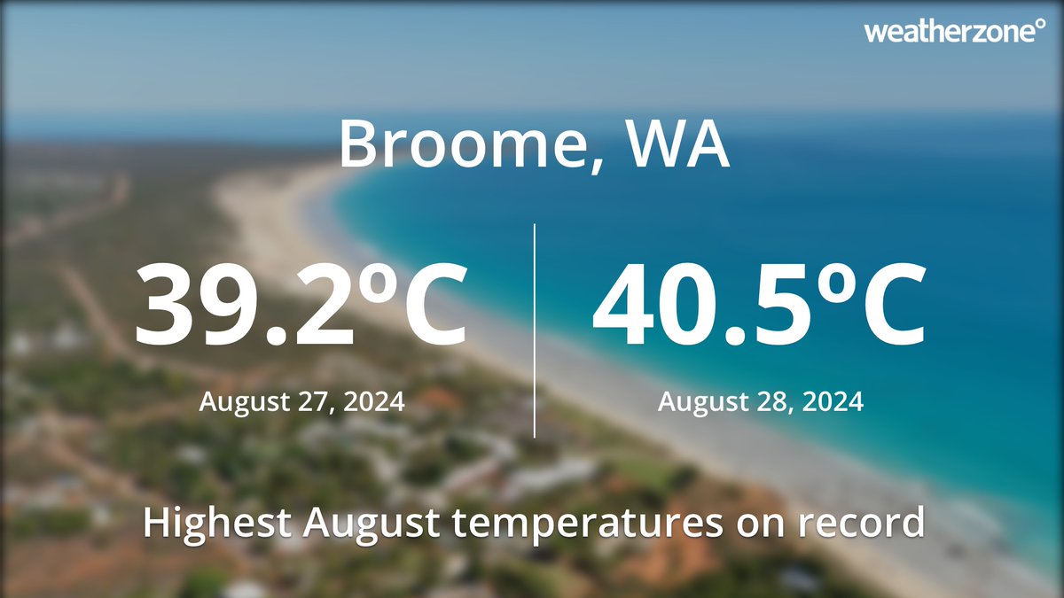 The heat currently affecting northwestern Australia is exceptional for this time of year. #Broome just broke its August maximum temperature record two days in a row. Weather observations at Broome extend back to 1897.

More details: weatherzone.com.au/news/backtobac…