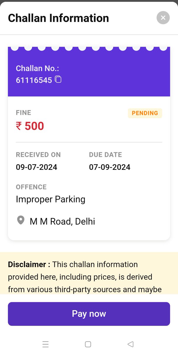 Jai04669366's tweet photo. Received a suspicious notification from @ParkPlusApp about a₹500 challan +₹240 transaction charges in #Delhi for car DL12CU0425,but the #challan no (61116545) is invalid &amp; unavailable on official website! @DelhiTrafficPolice, please verify&amp;take action against fake notification! https://t.co/dVxIHKEdnR