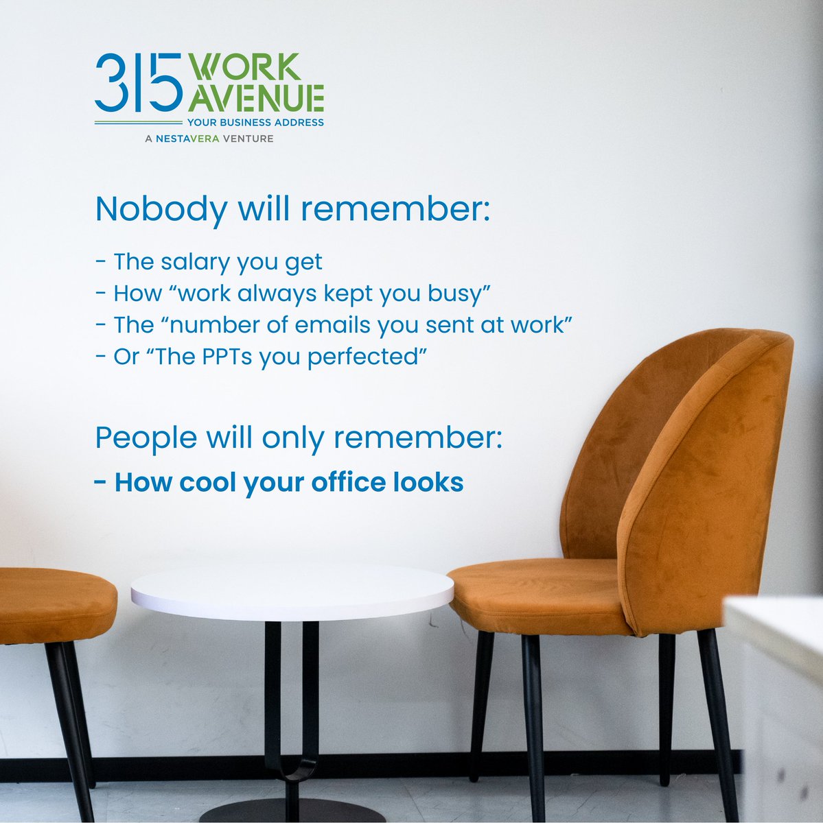 Your busy days might get blurred, 
All you need is a cool office to clear your vision!
.
.
.
.
#cooloffices #workspaces #officeisfun #officespace #315workavenue #clearvision