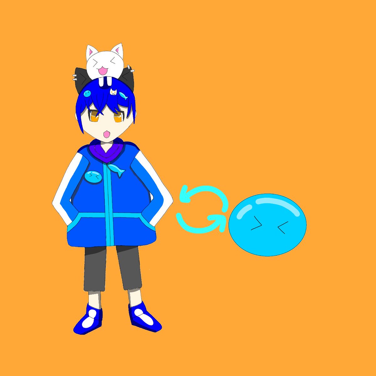 ochxJS60416004's tweet photo. #イラスト 
#イラスト練習中 
なんかこの前のやつ気に入らないから描き直した、アドバイスあれば教えてください
キャラ紹介
名前・猫次郎にゃんた
分類・スライムと猫　
特性・鉱石や宝石で能力などが変わる
装備・実はパーカーもスライム
スライムと人型にフォルムチェンジできる
とりまこれだけ https://t.co/iBWf8P24v2