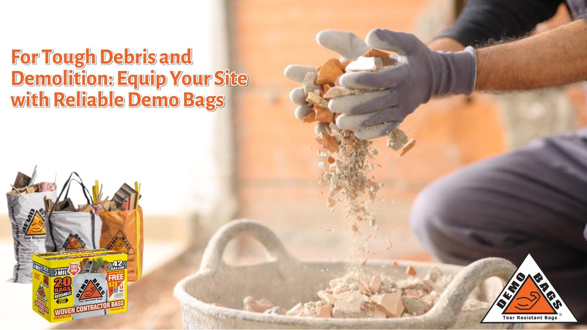 BagsDemo's tweet photo. When it comes to managing construction debris and demolition, you need #DemoBags!Equip your site with polypropylene bags designed to be tough, reliable, and ready for any challenge. Get yours on: https://t.co/oW9YFOb6bc
#BuiltForTheJob #ContractorBags #HeavyDuty #ConstructionSite https://t.co/RL8qEC1RVI