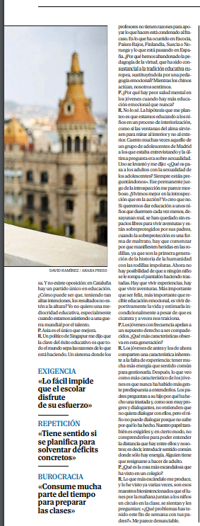 Las reformas tienen que contar con los docentes. La clave del éxito educativo es que todo el mundo sepa las razones de lo que está haciendo. Un sistema donde los profesores no tienen razones para apoyar lo que hacen está condenado al fracaso <a href="/GregorioLuri/">Gregorio Luri</a> con <a href="/olgarsanmartin/">Olga R. Sanmartin</a>