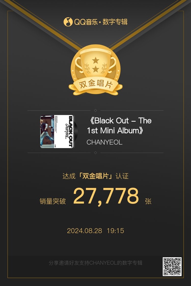 EXOLAceTeamPH's tweet photo. “Black Out” by #CHANYEOL has been certified Double Gold on QQ Music in 135 minutes! https://t.co/7qzm7S6Ide