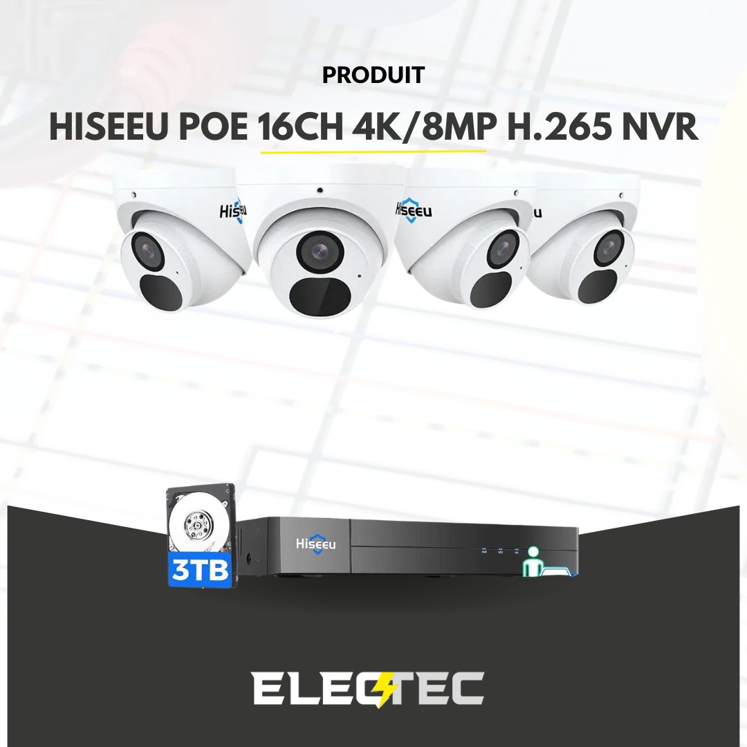 ElectecPro's tweet image. Système de sécurité Hiseeu 16CH 4K/8MP avec 3 To. Vision claire, alerte en temps réel, boîtier robuste IP67. Extensible jusqu'à 16 caméras. Garantie 12 mois, assistance à vie.

📞 +221 76 933 22 86
✉️ info@electecpro.com
#Sécurité #Surveillance #Caméra4K #Hiseeu