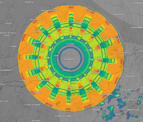 sacred22763's tweet photo. Giant anomaly appears on multiple weather radars over Mexico. Meteorologists claim it's something called a "range test" to confirm the radar is working but the strange energy signature created a strong magnetic flux in the atmosphere. https://t.co/ABMIaSXtso