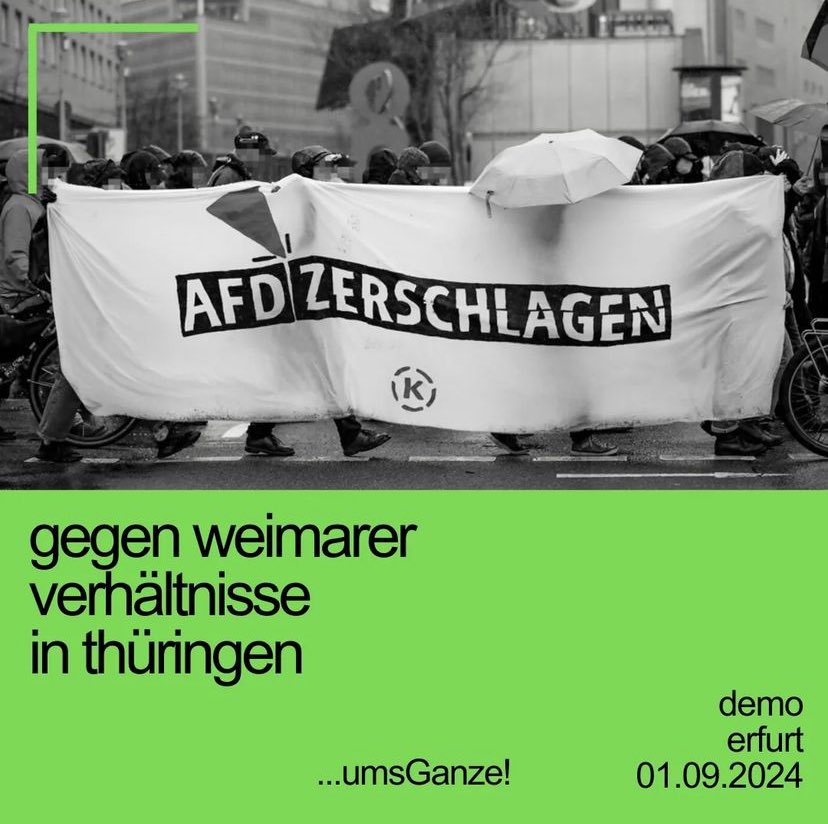Am Sonntag mobilisieren wir nach Erfurt, um zu zeigen, dass wir eine Regierungsbildung mit der AfD nicht hinnehmen werden! Gegen alle faschistischen Kräfte und ihr bürgerlichen Verbündete!