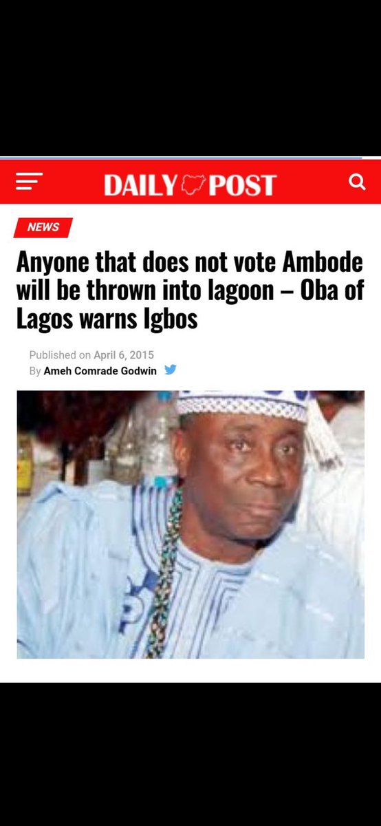 Voiceofigbos's tweet image. Oba of Lagos promised to throw Igbos inside Lagoon if they did not Vote for Ambode. 

We are creating awareness