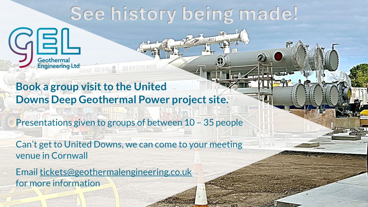 Geo_Projects's tweet image. Did you know we have visitor facilities at our #UnitedDowns #Geothermal site where we give presentations to groups of 10-35 people.
We can also visit groups at their usual meeting venue in #Cornwall both are free.
Email tickets@geothermalengineering.co.uk for more information.