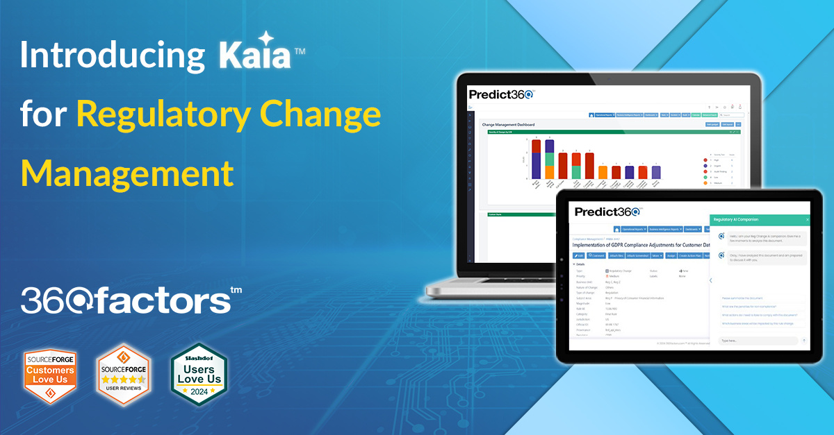 360factors's tweet image. Meet Kaia, Predict360’s AI companion. Kaia enables Predict360 Regulatory Change Management application customers to easily summarize new or changed regulations, determine applicability, and take action.  
hubs.ly/Q02MSpg-0
#regulatorychange #artificialintelligence