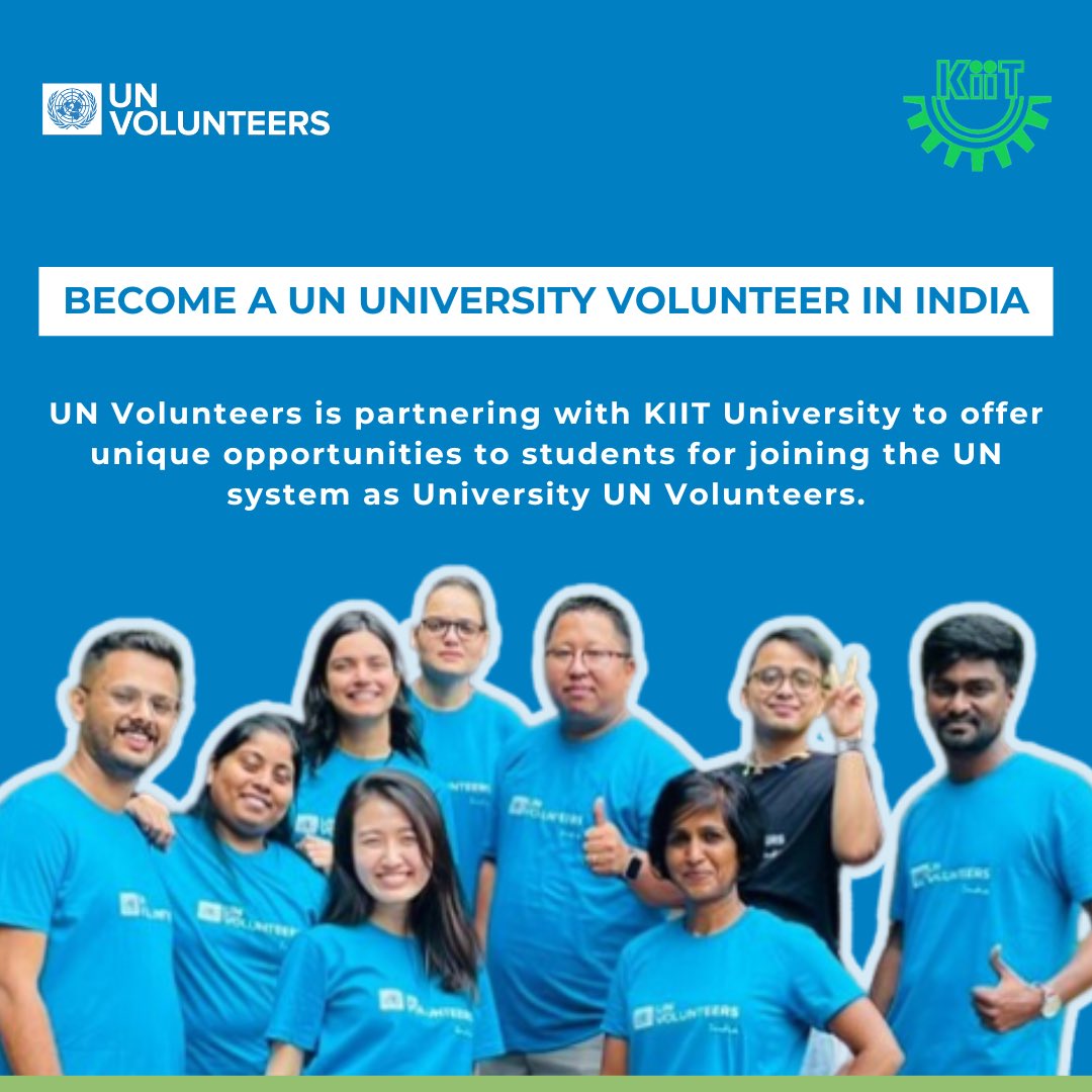KIITUniversity's tweet photo. Exciting Opportunity for KIITians!

KIIT is proud to partner with UN Volunteers to offer a unique chance for our students to become University UN Volunteers in India. This collaboration opens doors to impactful work on global development challenges while gaining valuable experience with UN Agencies. 

Ready to make a difference? Apply now and start your journey as a changemaker!

#KIIT #UNVolunteers

@UNVolunteers @UNV_India