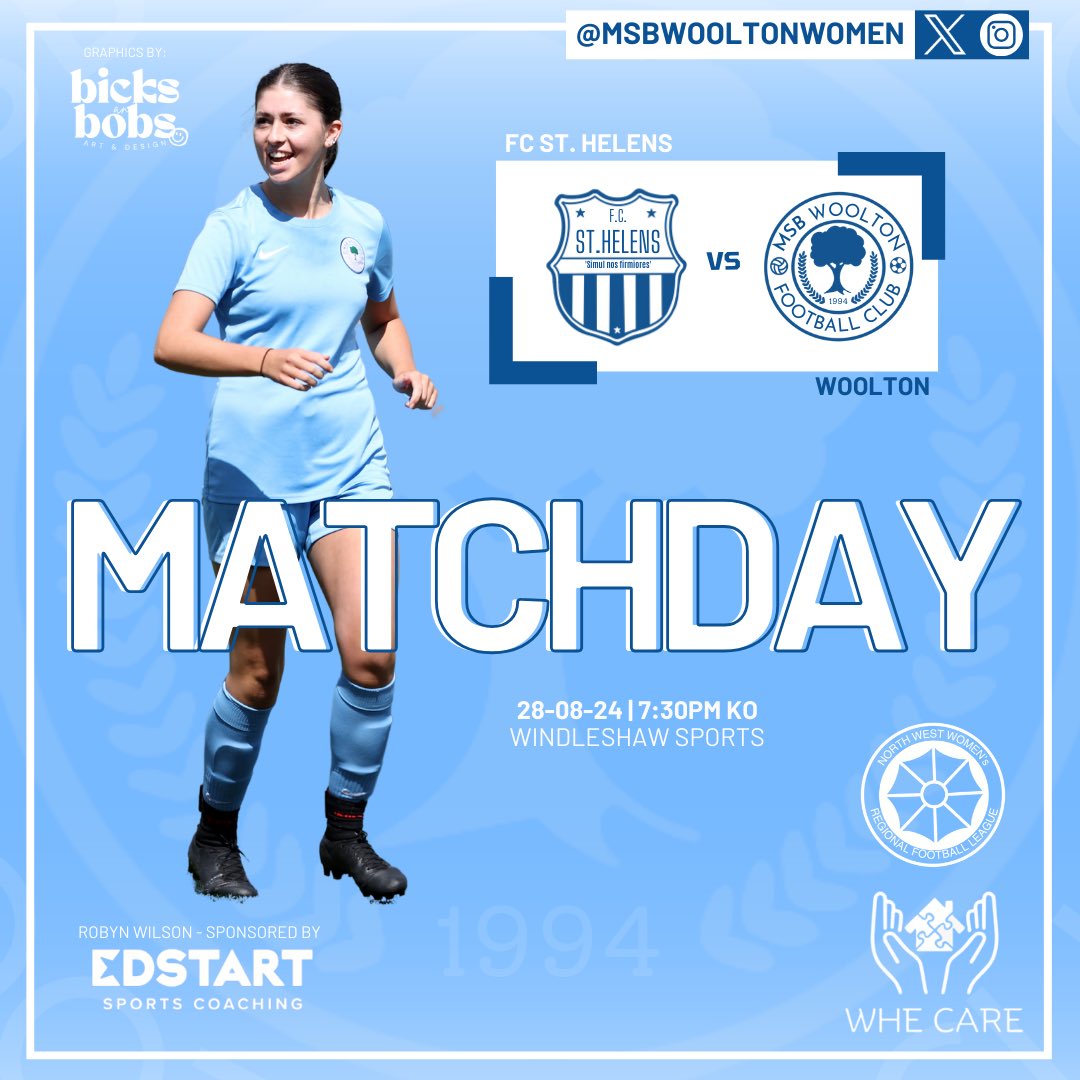 𝗠𝗔𝗧𝗖𝗛𝗗𝗔𝗬 | 𝗙𝗜𝗥𝗦𝗧𝗦:

🆚 | FC St Helens
🗓️ | 28-08-2024
🕑 | 19:30
📍 | Windleshaw Sports
🏆 | NWWRL

🫱🏻‍🫲🏽 | WHE Care - Empowering Lives Through Supported Living for 16 to 25 year olds.