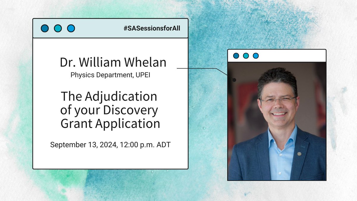 Dr. William Whelan has served on grant review panels for NSERC (Physics EG1505) and CIHR (Medical Physics and Imaging). Come to our #SASessionsforAll event on Sept. 13, to get his tips and tricks for a successful application! Register here: sciatl.org/4dKrSSe