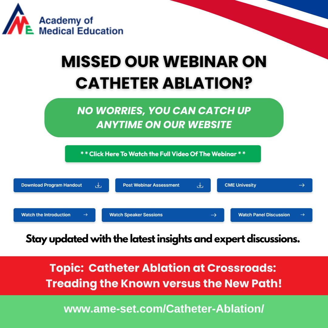 Academy of Medical Education (@the_ame_set) on Twitter photo Missed our latest webinar? No worries. 🎥 Catch the full session on our website and dive into the future of catheter ablation.
Remember, CME is available only for those who joined us live. Don't forget to send your post-assessments to info@ame-set.com.
#CME #AME #Medical Missed our latest webinar? No worries. 🎥 Catch the full session on our website and dive into the future of catheter ablation.
Remember, CME is available only for those who joined us live. Don't forget to send your post-assessments to info@ame-set.com.
#CME #AME #Medical