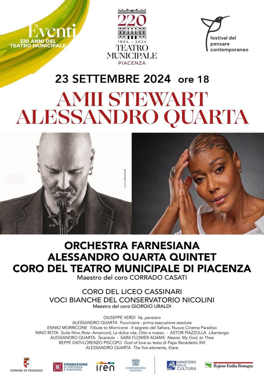 Il  Presidente della Repubblica Sergio Mattarella sarà presente al concerto al Teatro Municipale di Piacenza lunedì 23 settembre alle 18, nell’ambito del Festival del Pensare Contemporaneo e degli eventi per i 220 anni del Teatro.
Info e biglietti qui: teatripiacenza.it