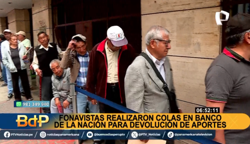 PTV_Noticias's tweet photo. BDP EnVivo | DEVOLUCIÓN DE APORTES. #Fonavistas realizaron largas colas frente al Banco de la Nación.
Míranos EN VIVO ►https://t.co/gj7lGwGLNU
#PanamericanaTelevisión https://t.co/K2Y9wQ1tUl