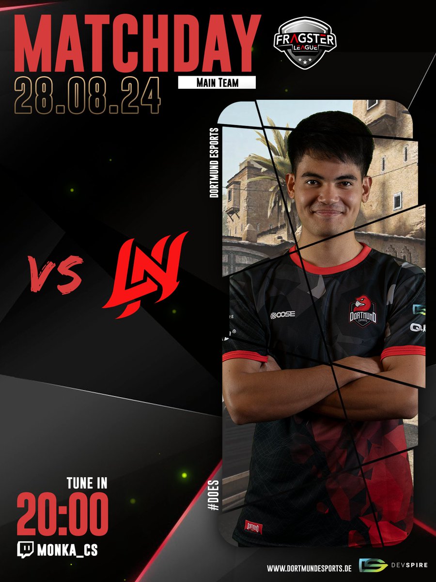 🏆 MATCHDAY 🏆

Auf geht’s in den 1. Spieltag der <a href="/FragsterD/">Fragster</a> Liga

⏰ 20:00 
📺 ttv/Monka_CS (<a href="/Monka_CS/">Monka</a>)
🆚 <a href="/UNEVENGG/">UNEVEN</a>

<a href="/a_grooo/">gro | Alex Gromov</a>
<a href="/future_22x/">future22</a>
<a href="/LDakaJesko/">LD aka Jesko</a>
<a href="/neunard99/">Neunard</a>
<a href="/Nitschu_/">Nitschu</a>

#Dortmundesports #Counterstrike #CS2