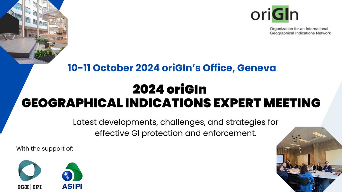 Glad <a href="/ASIPI_/">ASIPI</a> - together with <a href="/ige_ipi/">ige . ipi</a> - became a partner of our forthcoming #ExpertMeeting in #Geneva. 

An impressive lineup of #GeographicalIndications groups, law firms, institutions &amp; experts have confirmed participation. 

Find out more &amp; register 👉 rb.gy/yzz4dd