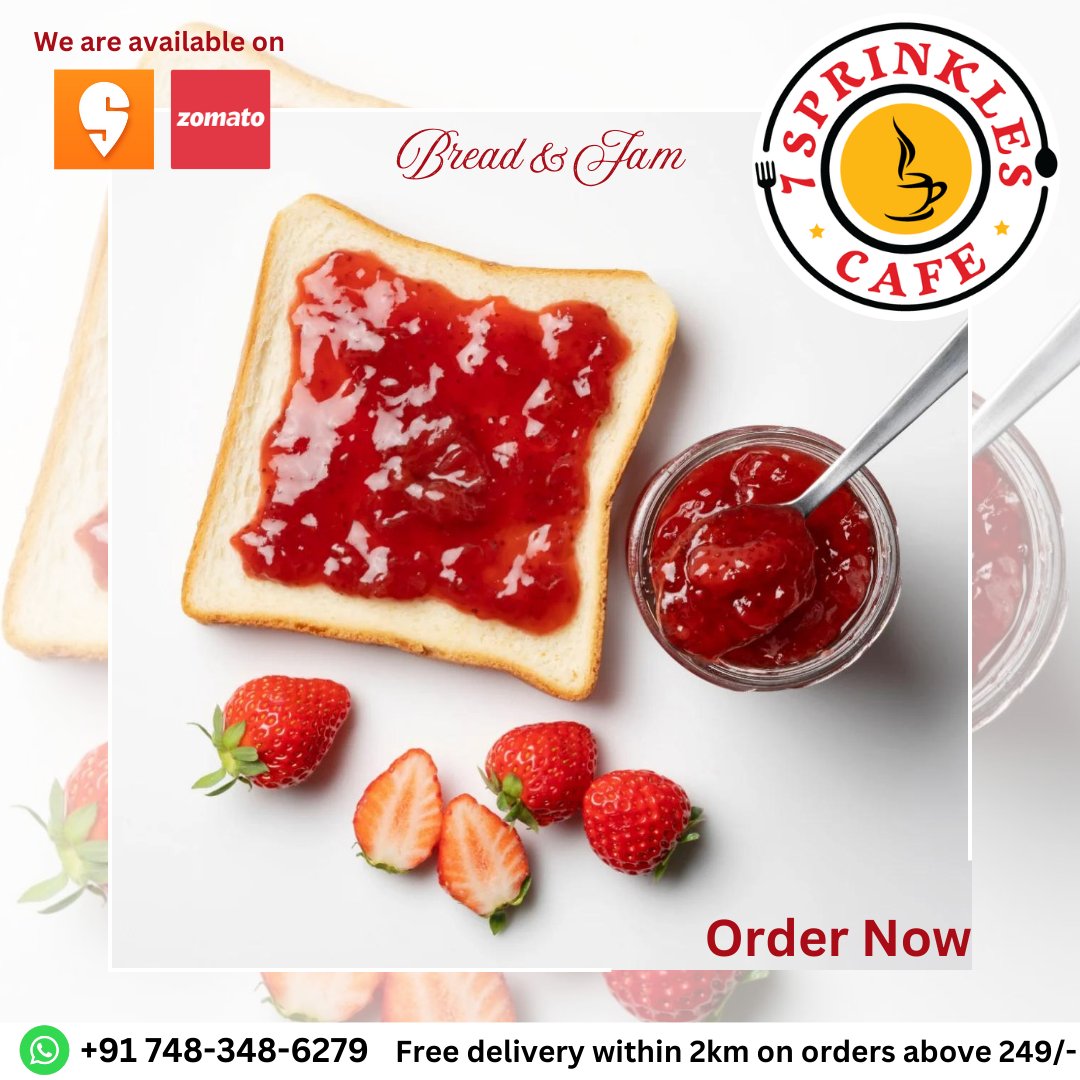 7Sprinklescafe's tweet image. Satisfy your sweet cravings with our Bread and Jam at 7 Sprinkles Cafe. A simple, delightful treat!

Savor the delicious taste of Bread and Jam! WhatsApp your order to +91 748-348-6279.

#7sprinklescafe #breadandjam #bread #jam #sweetspread #jamontoast #berryjam  #bangalorecafe