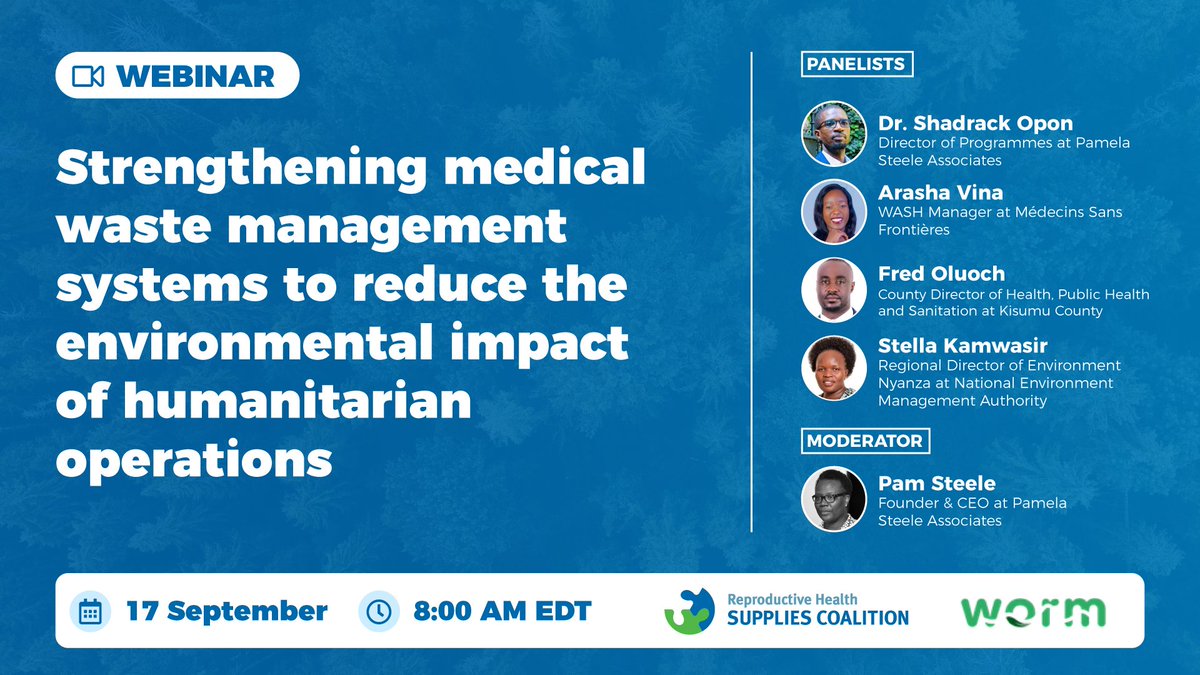 Pamela Steele Associates (PSA) (@pamelasteeleltd) on Twitter photo Please join us for this 90-minute webinar on medical waste management in humanitarian operations hosted by <a href="/rh_supplies/">Supplies Coalition</a>! 🏥🌍 Learn from experts how to reduce the environmental impact and protect public health.
📅 Sept 17, 8:00 AM EDT
🔗rhsupplies-org.zoom.us/meeting/regist… Please join us for this 90-minute webinar on medical waste management in humanitarian operations hosted by <a href="/rh_supplies/">Supplies Coalition</a>! 🏥🌍 Learn from experts how to reduce the environmental impact and protect public health.
📅 Sept 17, 8:00 AM EDT
🔗rhsupplies-org.zoom.us/meeting/regist…