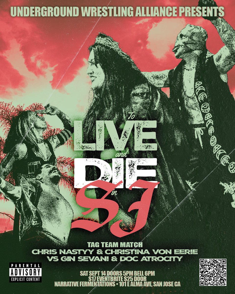 UGWA (@officialugwa) on Twitter photo We got another big one for 9/14
Your LAST CHANCE to catch
UGWA in 2024 in San Jose!
<a href="/CVEvil_138/">Christina Von Eerie</a> and <a href="/chrisnastyy_/">Lucha Scumbag</a> team up to take on The Graveyard Shift's
<a href="/GinSevani/">Gin Sevani 🏳️🌈🎃</a> and <a href="/ShaneDynasty/">Doc Atrocity</a>!
Get your tickets NOW!
eventbrite.com/e/952936337237… We got another big one for 9/14
Your LAST CHANCE to catch
UGWA in 2024 in San Jose!
<a href="/CVEvil_138/">Christina Von Eerie</a> and <a href="/chrisnastyy_/">Lucha Scumbag</a> team up to take on The Graveyard Shift's
<a href="/GinSevani/">Gin Sevani 🏳️🌈🎃</a> and <a href="/ShaneDynasty/">Doc Atrocity</a>!
Get your tickets NOW!
eventbrite.com/e/952936337237…