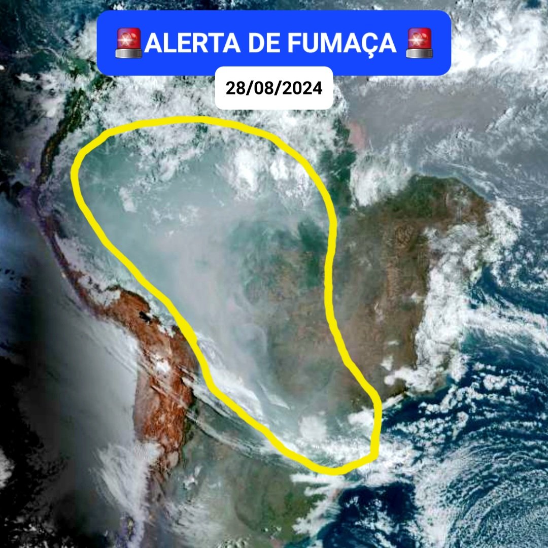 bbbrezenski's tweet image. 🚨 ALERTA DE FUMAÇA 🚨

Não trago boas notícias, a fumaça que se concentrou no norte ficou mais DENSA e os ventos mudaram, agora ela está descendo para o SUL e SUDENTE.

Dessa vez ela está MAIS DENSA do que na primeira vez.

Chegou a hora de GRITAR ALTO.

PAREM AS QUEIMADAS.🤬