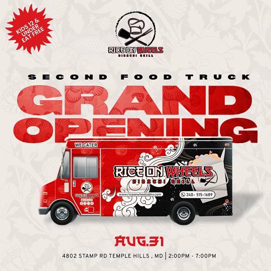 Grand Opening For our 2nd Truck this Saturday ! All kids under 12 eat free ! We 
Will have Moon bounces , Live music , good energy good vibes. Come celebrate with us !
