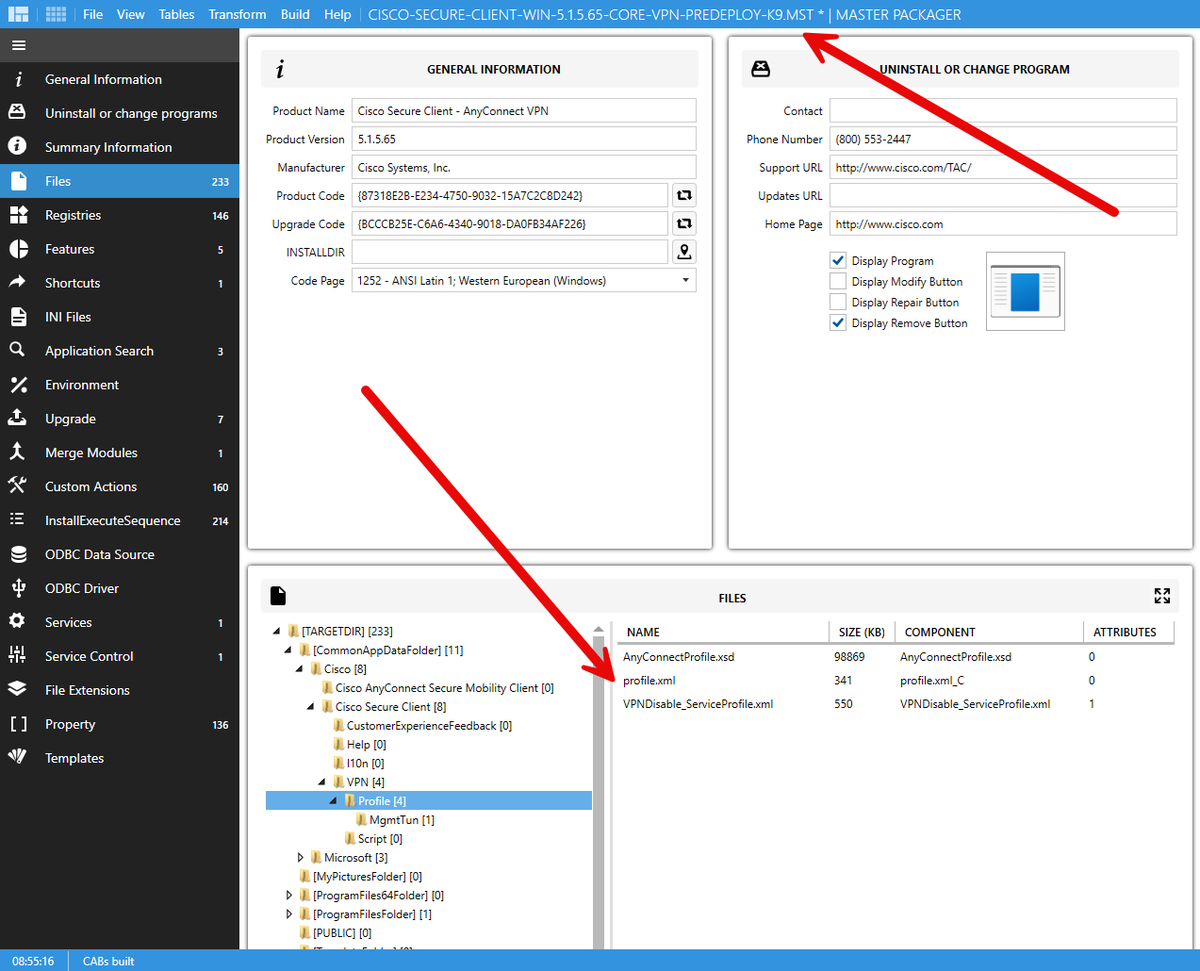 xenappblog's tweet image. #MSIntune Tip of the day. @Cisco Secure Client MSI doesn't have a property for a predefined Gateway. Simply use @MasterPackager to create a MST file and drag &amp;amp; drop your custom Profile.xml