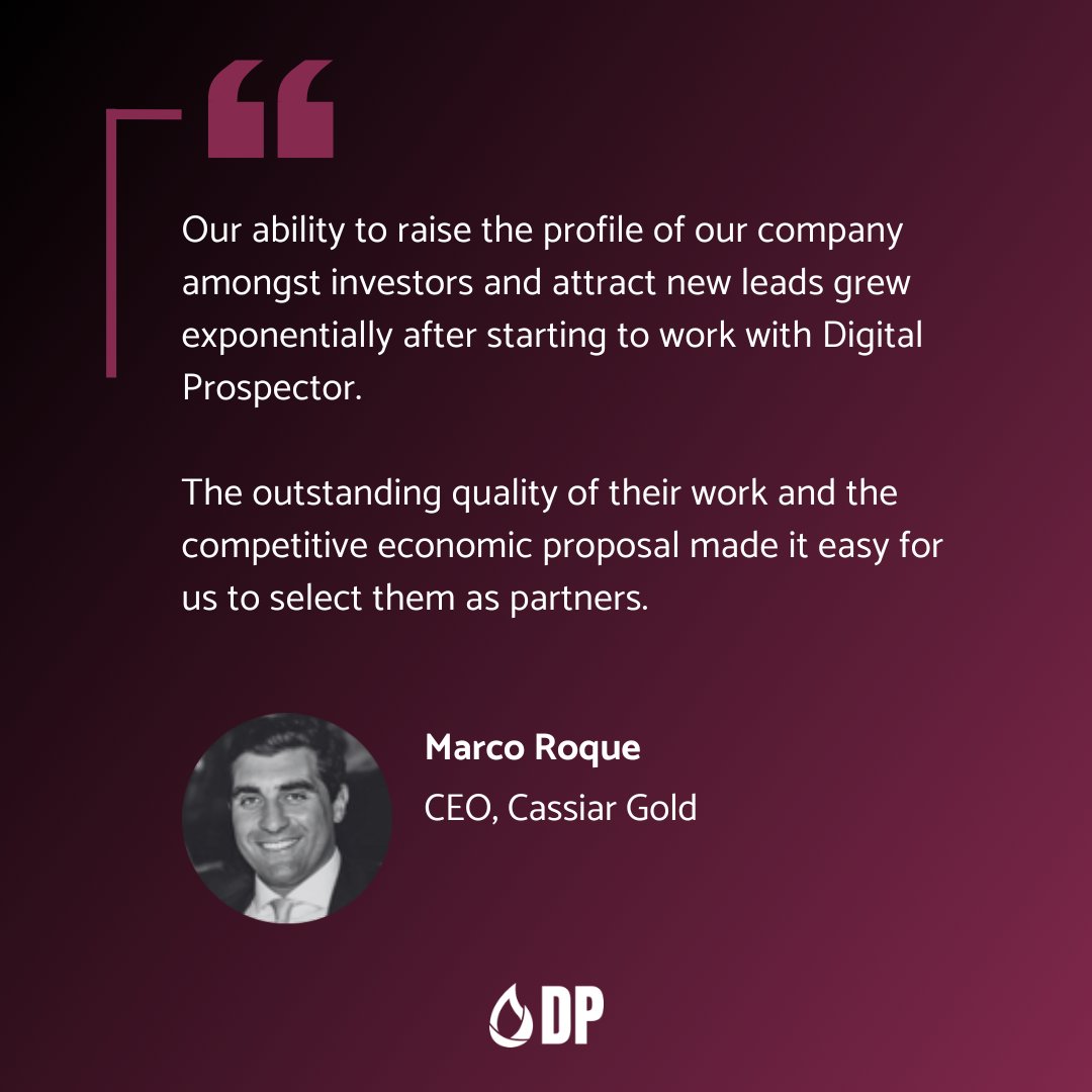 DigiProspector's tweet photo. Hear from the CEO of our long-time partner, Cassiar Gold, Marco Roque! We are honored to support Cassiar Gold in elevating their profile among investors and generating new leads. Their success story is a testament to the power of strategic partnerships! 💼✨

#DigitalProspector https://t.co/rRRDgXLJsm
