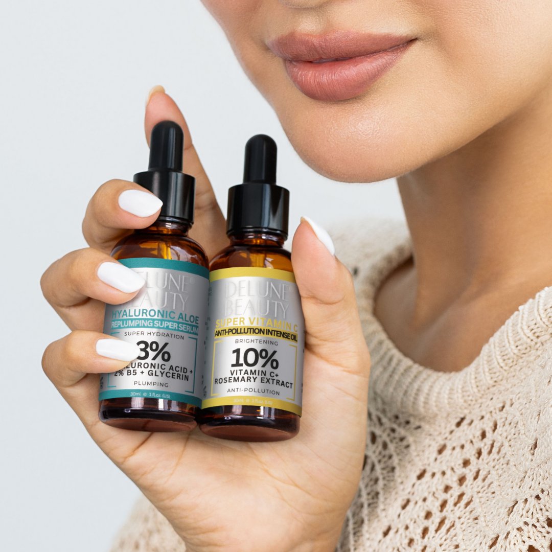 DeluneBeauty's tweet photo. Better together! Feel the synergy of our Super 10% Vitamin C Anti-Pollution Oil, designed to protect against environmental stressors, and 3% Hyaluronic Aloe Serum, known for its plumping hydration, as they bring out the best version of you 🌼 Elevate your skincare game. https://t.co/6W8JiQ8zg0