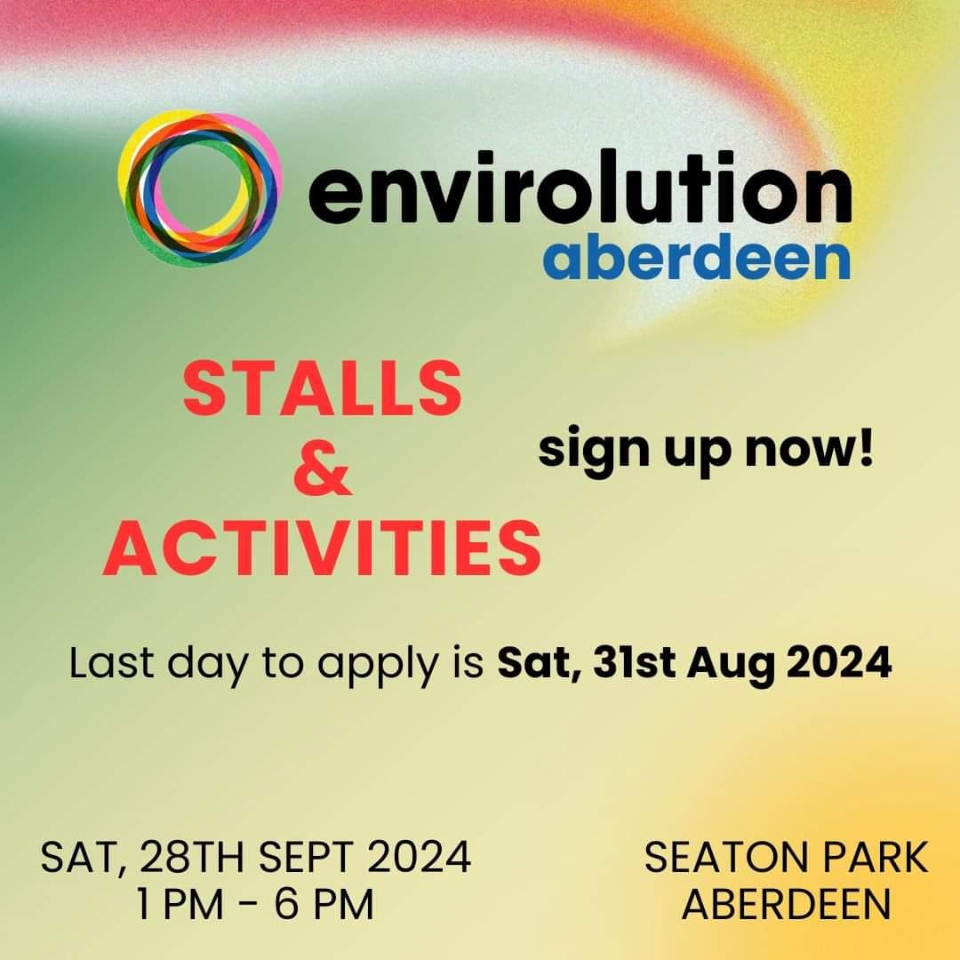 📢 If you're interested to run stalls or activities as part of #EnvirolutionAberdeen happening on Sat, 28th Sept 2024 from 1-6 pm at Seaton Park, find more info &amp; forms 👉🏼 nescan.org/envirolution
Closes on Sat, 31st Aug 2024.
#WhatsOnAberdeen  #LetsDoNetZero #ScotClimateWeek