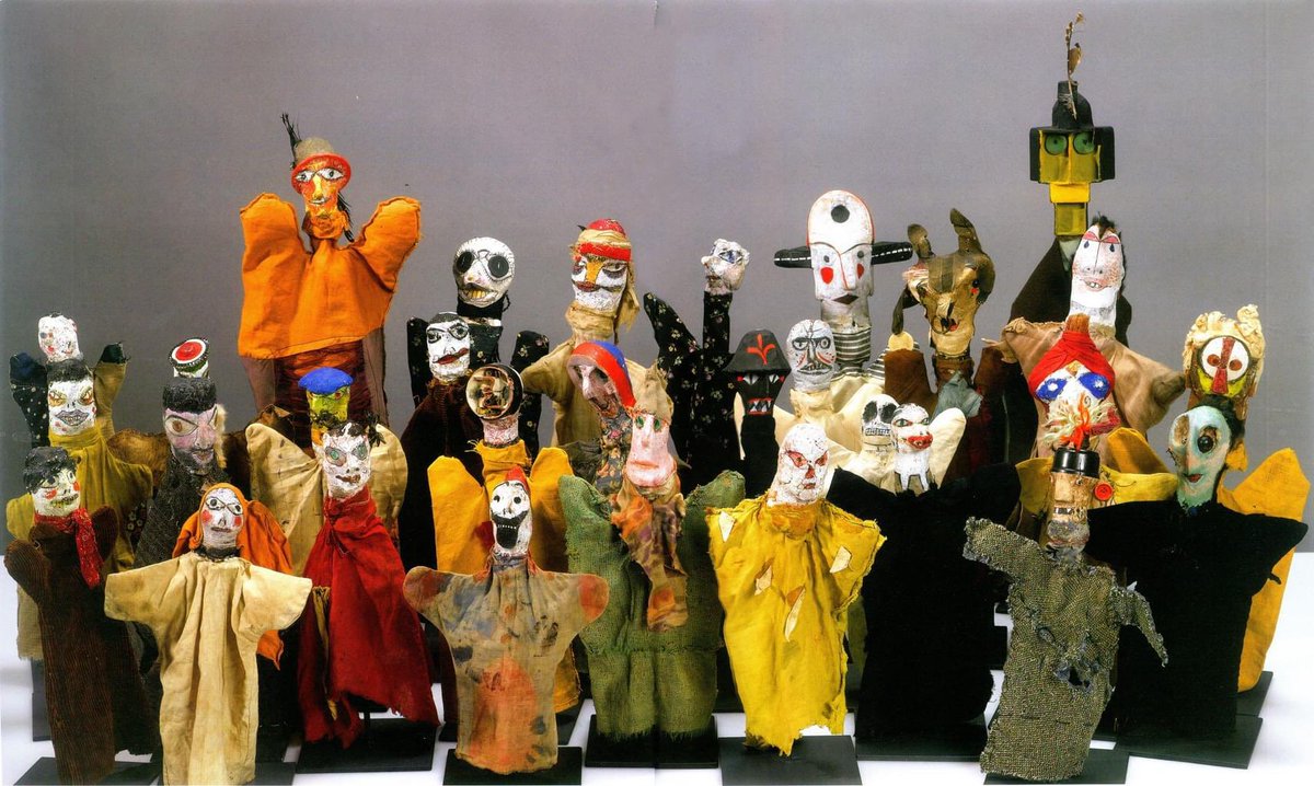 The Angel of History had friends.  Paul Klee made these hand puppets for his son, Felix, between 1916 and 1924, WWI and it’s aftermath.