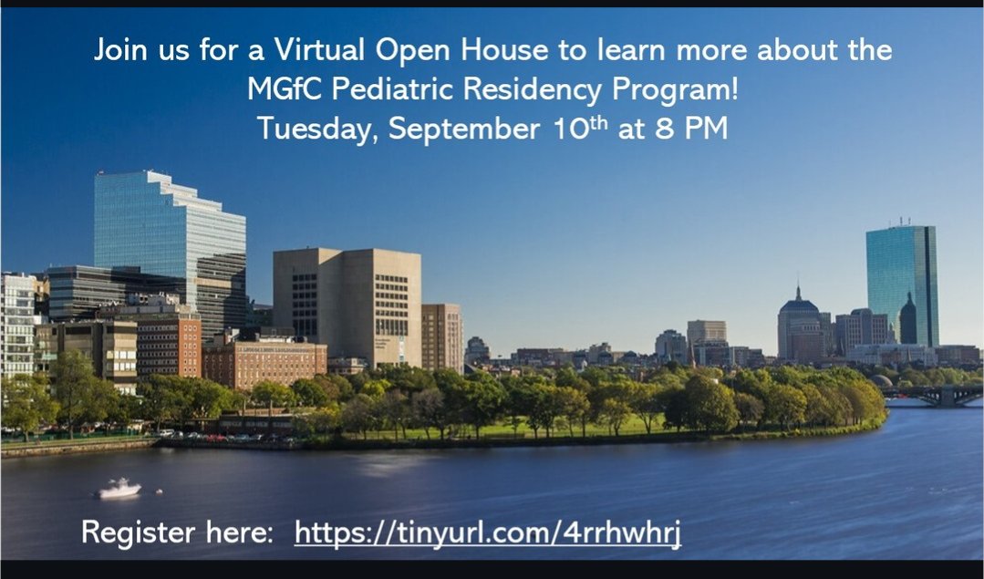 Join the MGfC Pediatric Residency Virtual Open House and learn more about why we all love our program so deeply. 

Registration required: tinyurl.com/4rrhwhrj

<a href="/MassGenBrigham/">Mass General Brigham</a>  <a href="/MGfCPediChiefs/">MassGeneral for Children Pediatric Residency</a>  #Match2025 #FuturePedsRes