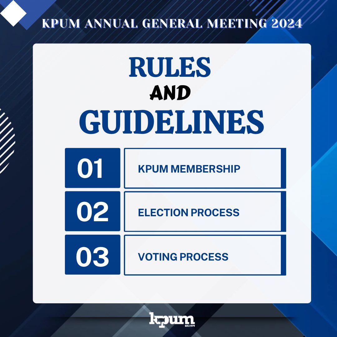 KPUM79's tweet photo. [KPUM AGM 2024 | Rules and Guidelines] 

Confused about the election process or how to cast your vote? We’ve got you covered! Here’s everything you need to know before our AGM. Don’t forget to register through the link in our bio! https://t.co/Dq04bYOobm