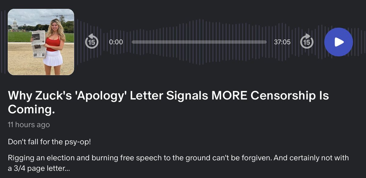 Natalie Winters (@nataliegwinters) on Twitter photo 🚨NEW EPISODE🚨
Zuckerberg's big "apology" for mass censorship and election rigging is a distraction from the fact he's doing it all again.
Listen at link below ⬇️ 🚨NEW EPISODE🚨
Zuckerberg's big "apology" for mass censorship and election rigging is a distraction from the fact he's doing it all again.
Listen at link below ⬇️