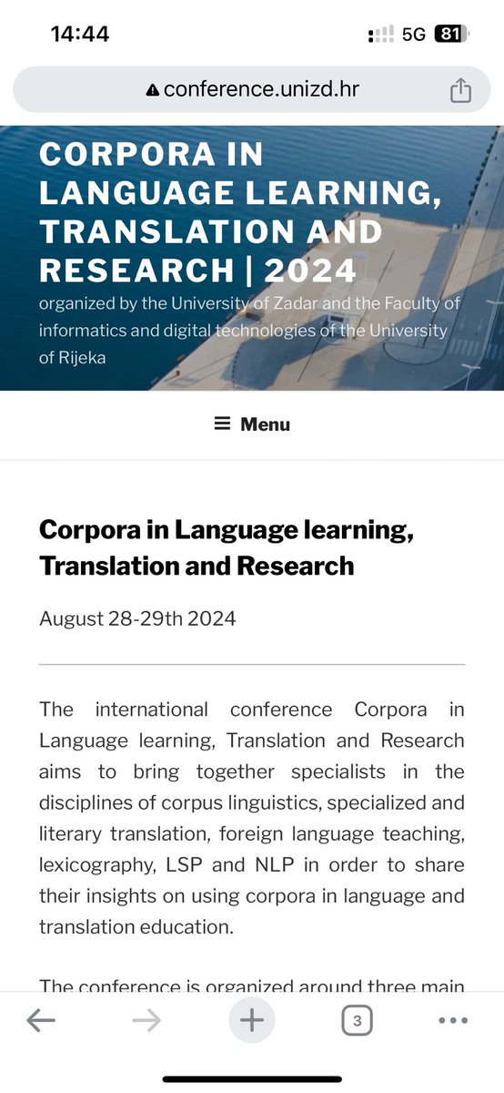 Delighted to be in beautiful Zadar to attend the #CLLTR2024 conference! Lovely crowd and great discussions about data-driven learning, #terminology and the use of IA #corpus #DDL #translation 

Programme available here:

conference.unizd.hr/clltr2024/prog…