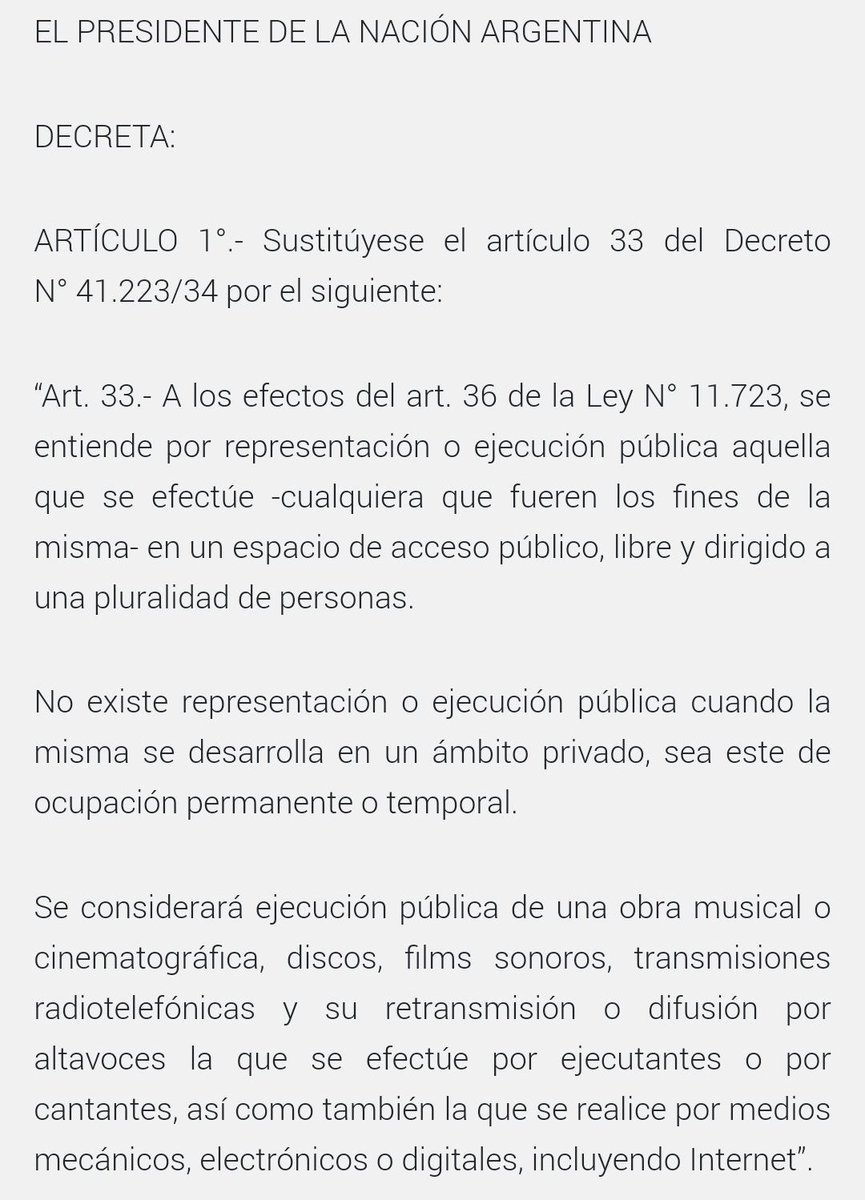 #Urgente #AHORA

Fin al impuesto que cobra SADAIC y a los juicios x deuda que le hicieron a miles de comercio x décadas y a las inspecciones para ver qué música o radio tenía puesta el comercio.

✅Los salones de fiestas NO tendrán que pagar más por pasar musica