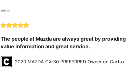 HawkChevyJoliet's tweet image. We just received a great review on Carfax. Thank you 2020 MAZDA CX-30 PREFERRED Owner! carfax.com/Dealer-Hawk-Ch…