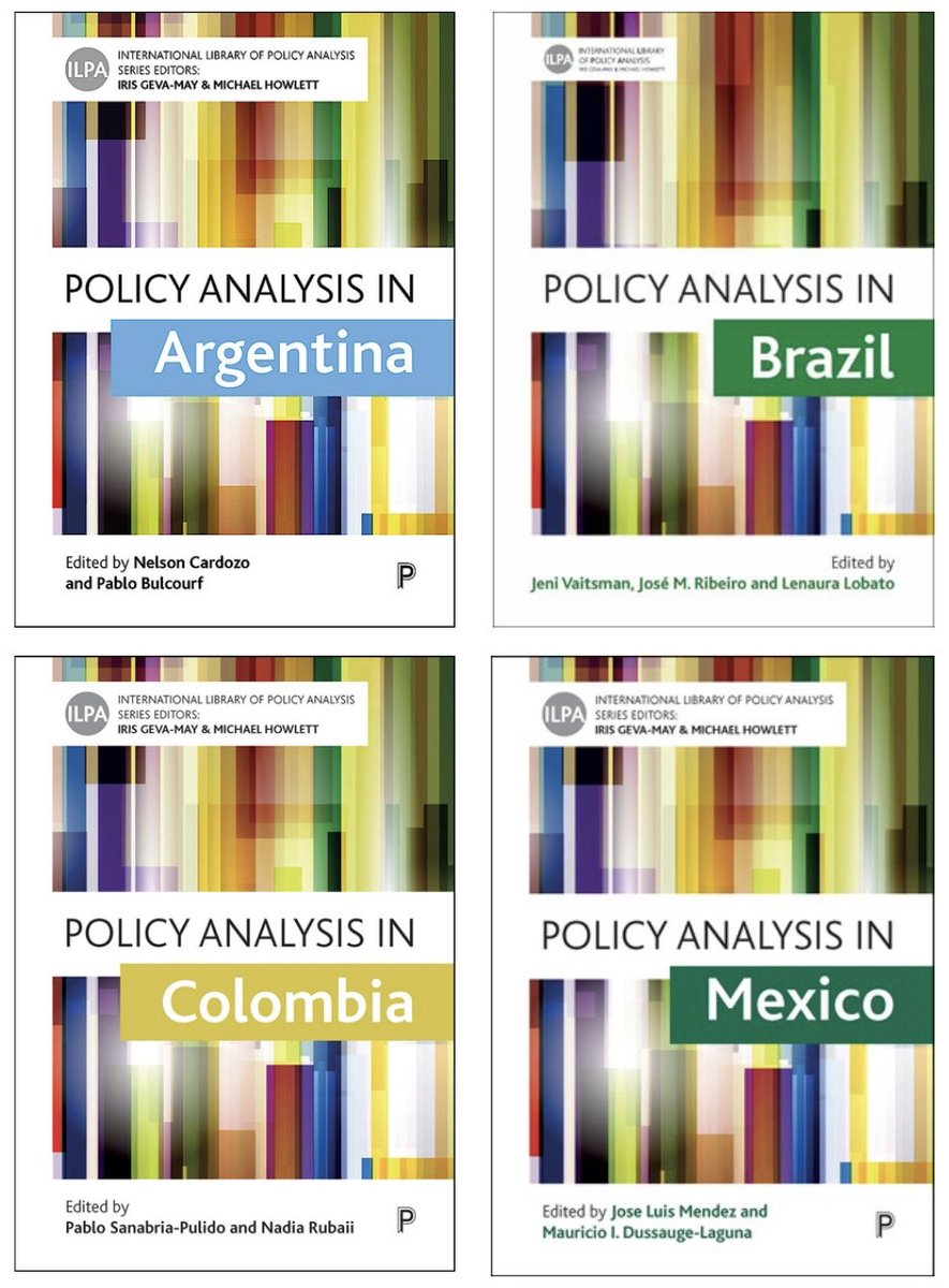 Estos libros ofrecen resúmenes del estudio de políticas públicas en Argentina, Brasil, Colombia y México.

Una buena manera de ponerse al día con una literatura producida en América Latina relevante a la Ciencia Política y la Administración Pública

🧵con contenidos de los libros