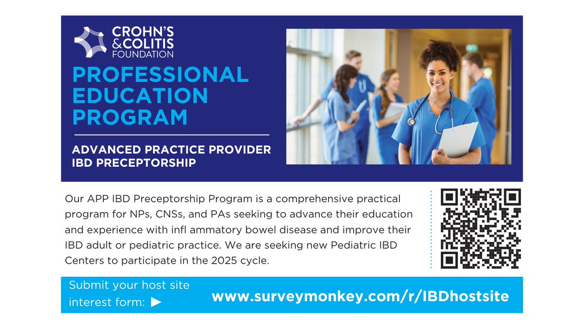 IBDProNews's tweet image. In our #IBDPro APP #IBD Preceptorship Program, #advancedpracticeproviders gain experience with #inﬂammatoryboweldisease. We are seeking new #PediatricIBD Centers to participate in the 2025 cycle. Apply now! surveymonkey.com/r/IBDhostsite