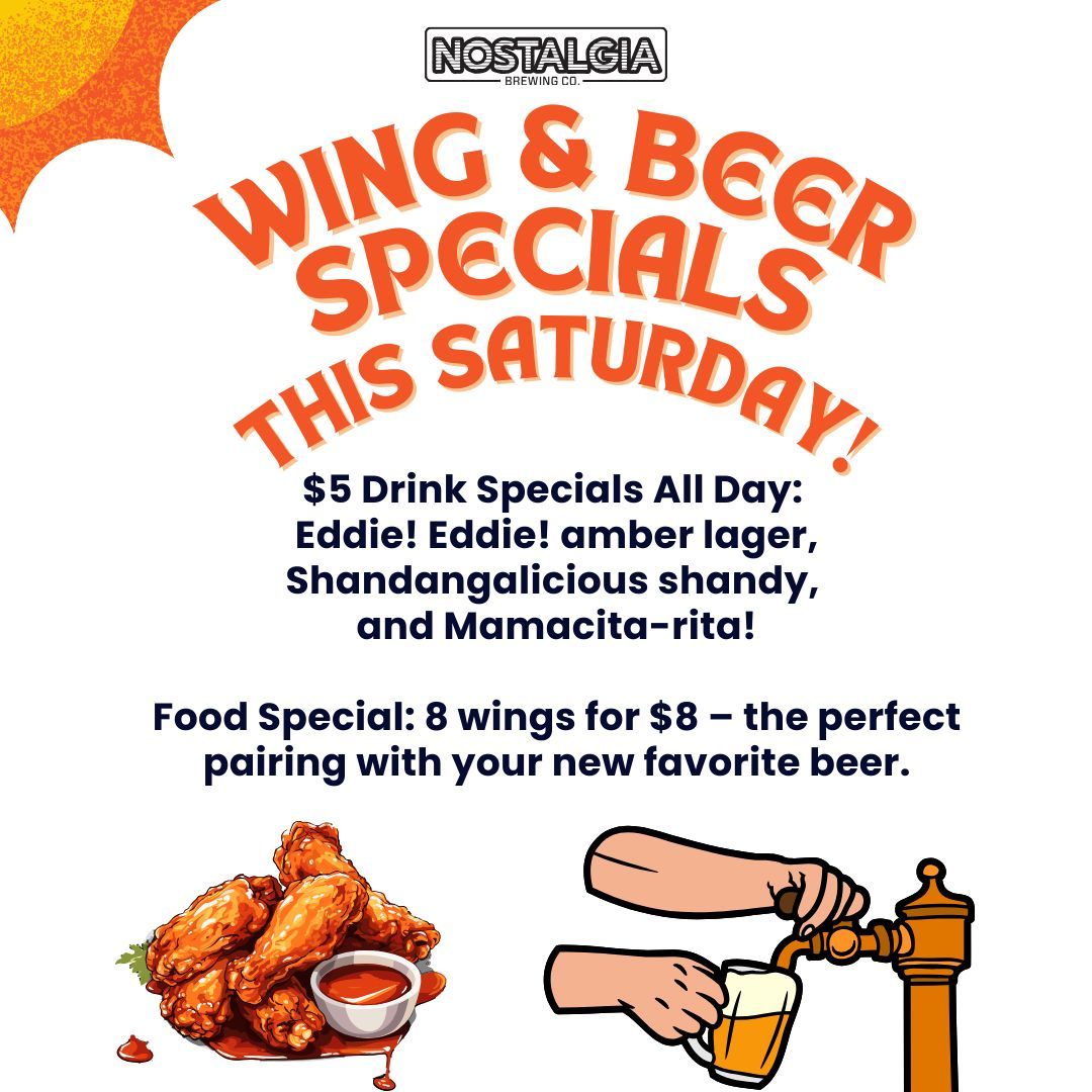 NostalgiaBeer's tweet photo. $5 drinks this Saturday at our End of Summer Bash! 🍻 Choose from Eddie! Eddie! amber lager, Shandangalicious shandy, or Mamacita-rita. What’s your pick? #DrinkSpecials #CraftBeer #EndOfSummerBash #NostalgiaBrewing #ItsAboutTheBeer #GahannaOhio #OhioCraftBeer https://t.co/XQlvyWqs7z