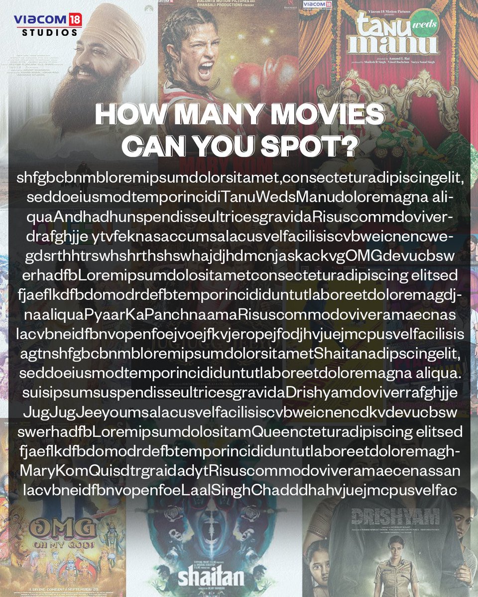Viacom18Studios's tweet image. Comment the names of all the movies you see below!! 🤗

#Viacom18Studios #SpotTheMovieNames #CommentBelow