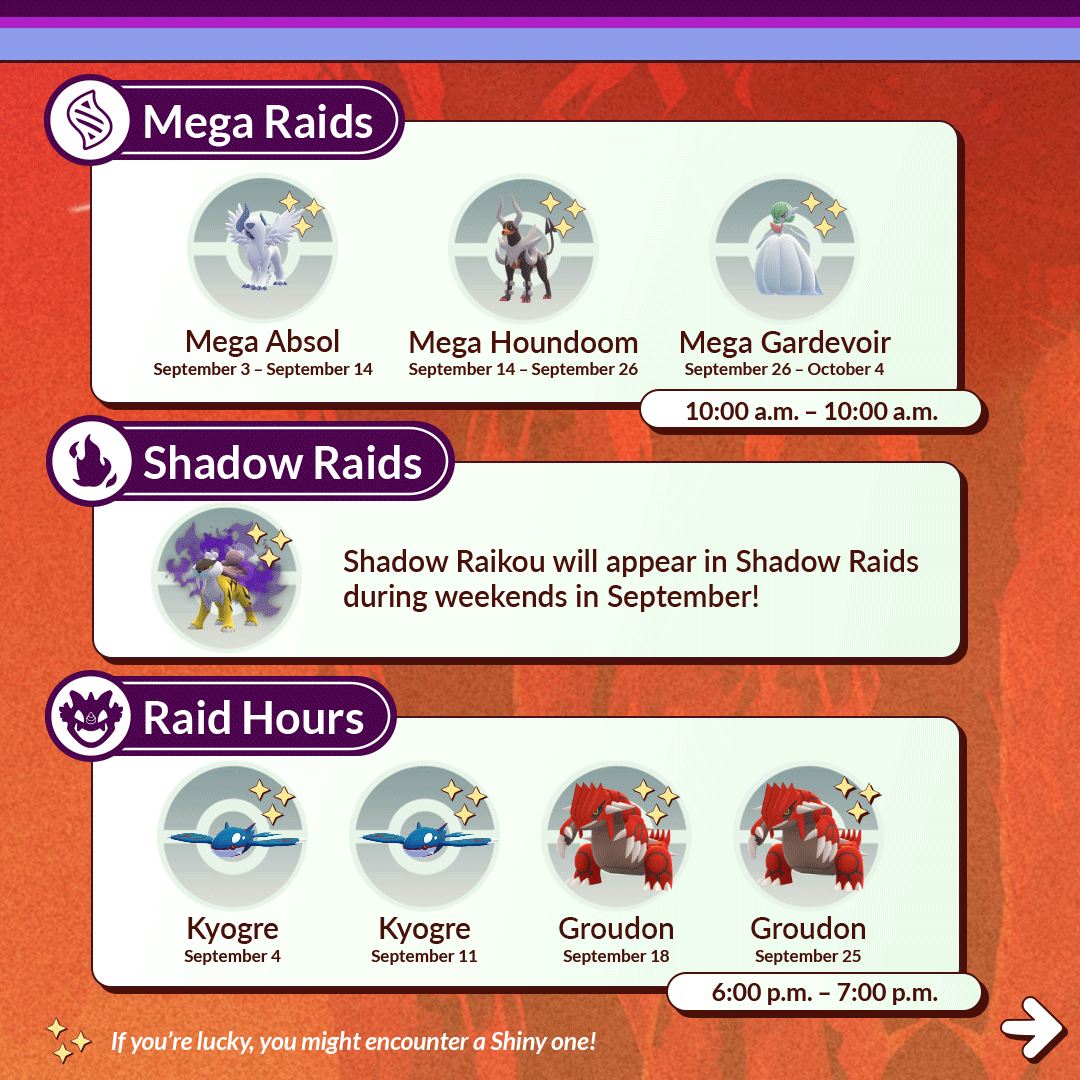 PokemonGoApp's tweet photo. Trainers, there are so many #PokemonGO adventures ahead in September, so get ready to GO Out and GO Big! 👟 https://t.co/i4ScDxh5uT