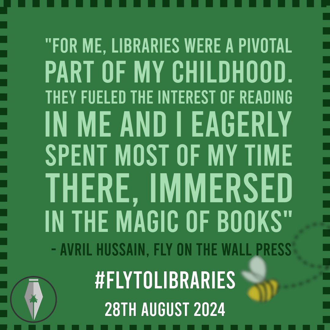 fly_press's tweet image. &quot;For me, libraries were a pivotal part of my childhood...immersed in the magic of books.&quot; ✨ - Avril Hussain, Fly on the Wall Press

Join us in celebrating the joy of libraries today! Let&apos;s highlight the magic they bring to our lives.

 #FlyToLibraries #SupportingLocalLibraries