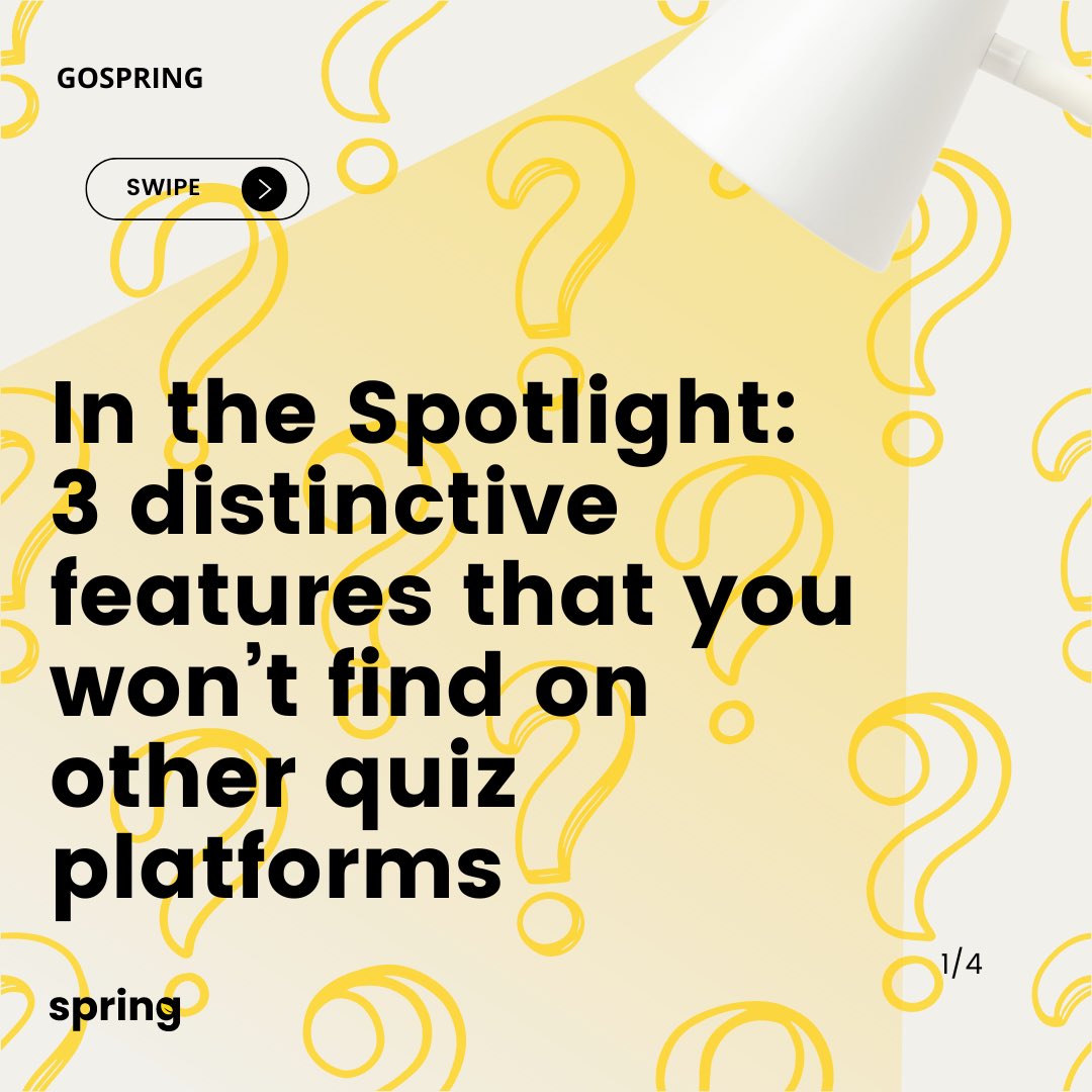 SpringQuiz's tweet image. In the spotlight today💡
Some more features that set Spring apart!
In this series we are discussing features that you won’t be able to find any other platform.
Elevate your quiz creation game with Spring—where no other platform compares!🚀
#gospring #quizcreation #quizzing