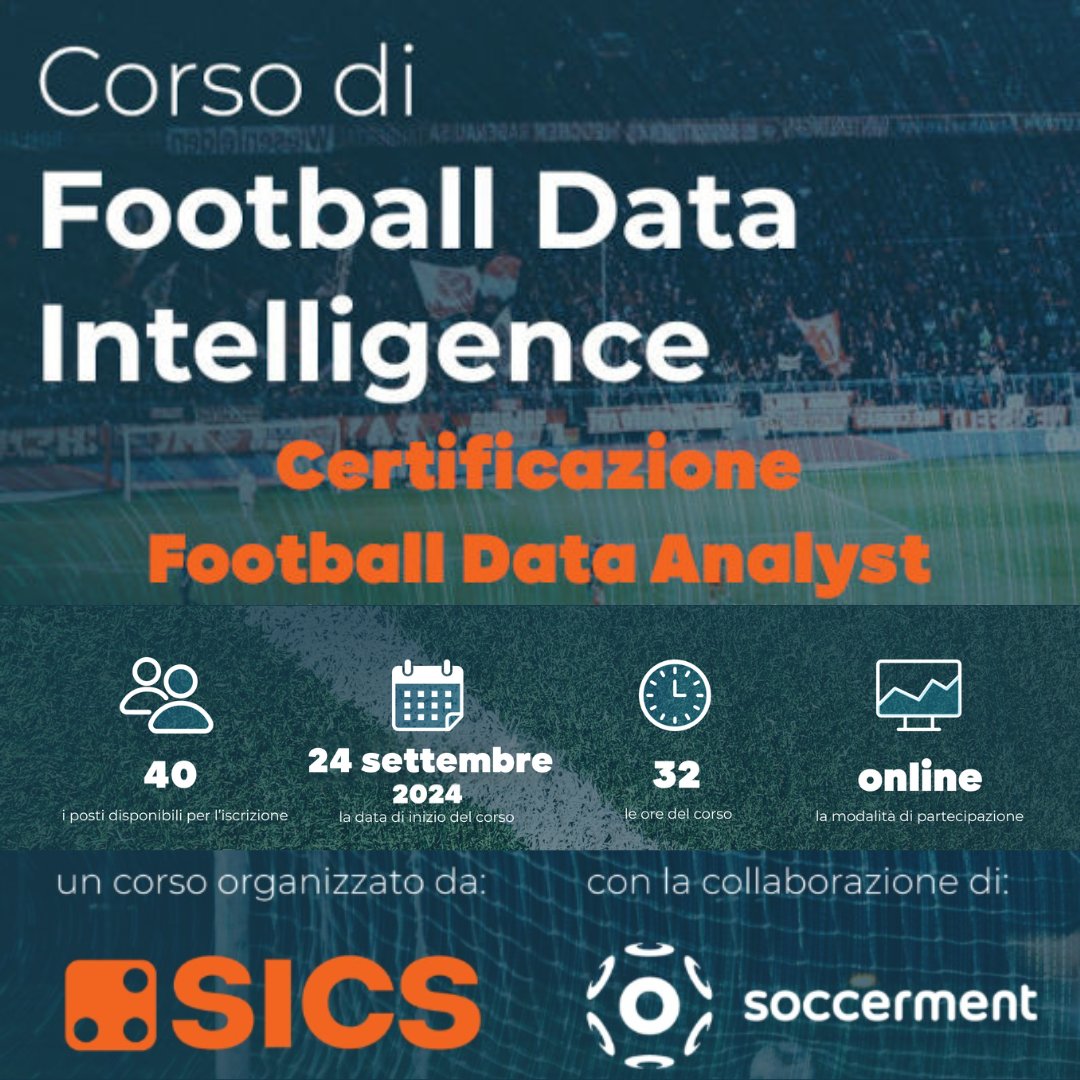 sicssport's tweet photo. Manca sempre meno alla quinta edizione del corso “Football Data Intelligence” per la certificazione del Football Data Analyst

🗓 24 Settembre
👨🏻‍💻 40 posti
🌐 interamente Online

#bigdata #bigdataanalysis #dataanalytics #dataanalysis #dataanalyst #footballdataintelligence https://t.co/zgAFCqqSjI