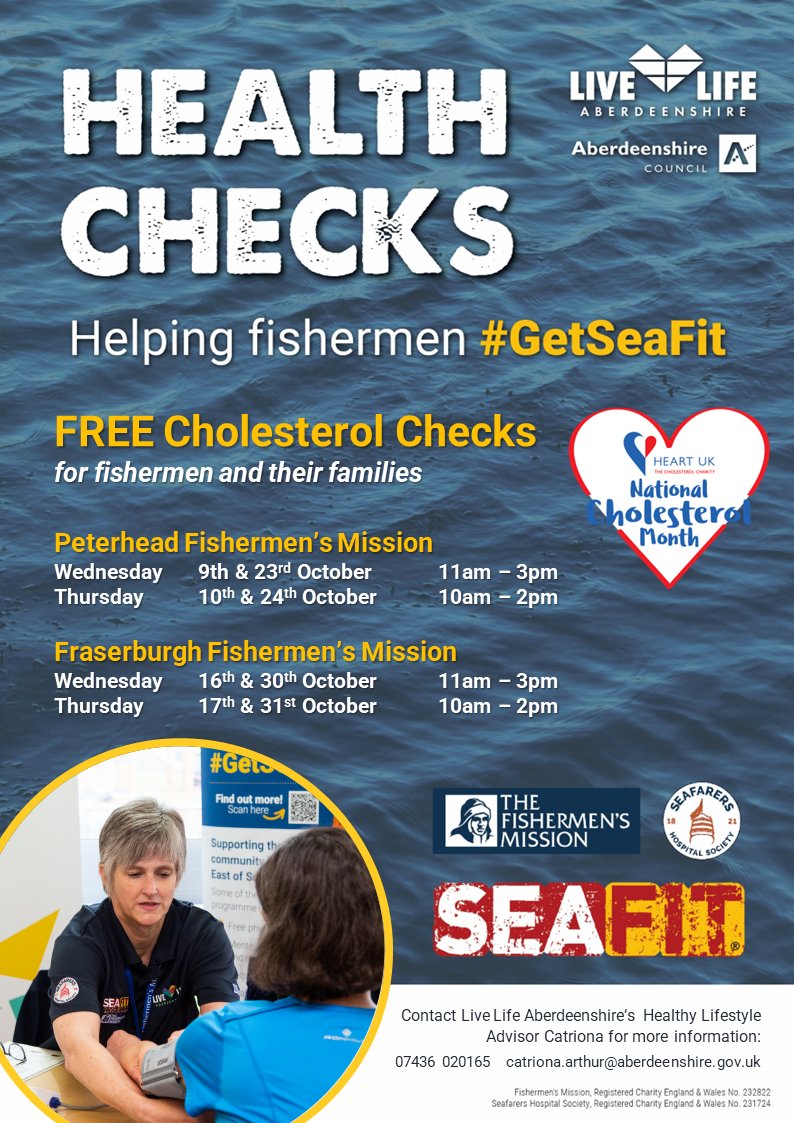 SeaFit® (@fishmishseafit) on Twitter photo Free confidential cholesterol checks for fishermen & their families in Peterhead & Fraserburgh come along for a chat n check <a href="/thefishmish/">Fishermen's Mission</a> <a href="/seahospital/">Seafarers Hospital Society</a> <a href="/LLAberdeenshire/">Live Life Aberdeenshire</a> Free confidential cholesterol checks for fishermen & their families in Peterhead & Fraserburgh come along for a chat n check <a href="/thefishmish/">Fishermen's Mission</a> <a href="/seahospital/">Seafarers Hospital Society</a> <a href="/LLAberdeenshire/">Live Life Aberdeenshire</a>