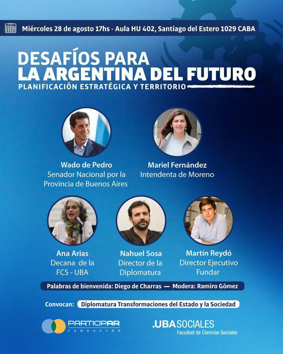 Esta tarde estaremos conversando sobre planificación estratégica y territorio en <a href="/ubasociales/">UBA Sociales | #FSOC #UBA</a>, en un encuentro organizado por la Diplomatura de Transformación del Estado y la Sociedad y la Fundación Participar. Están todos invitados!
